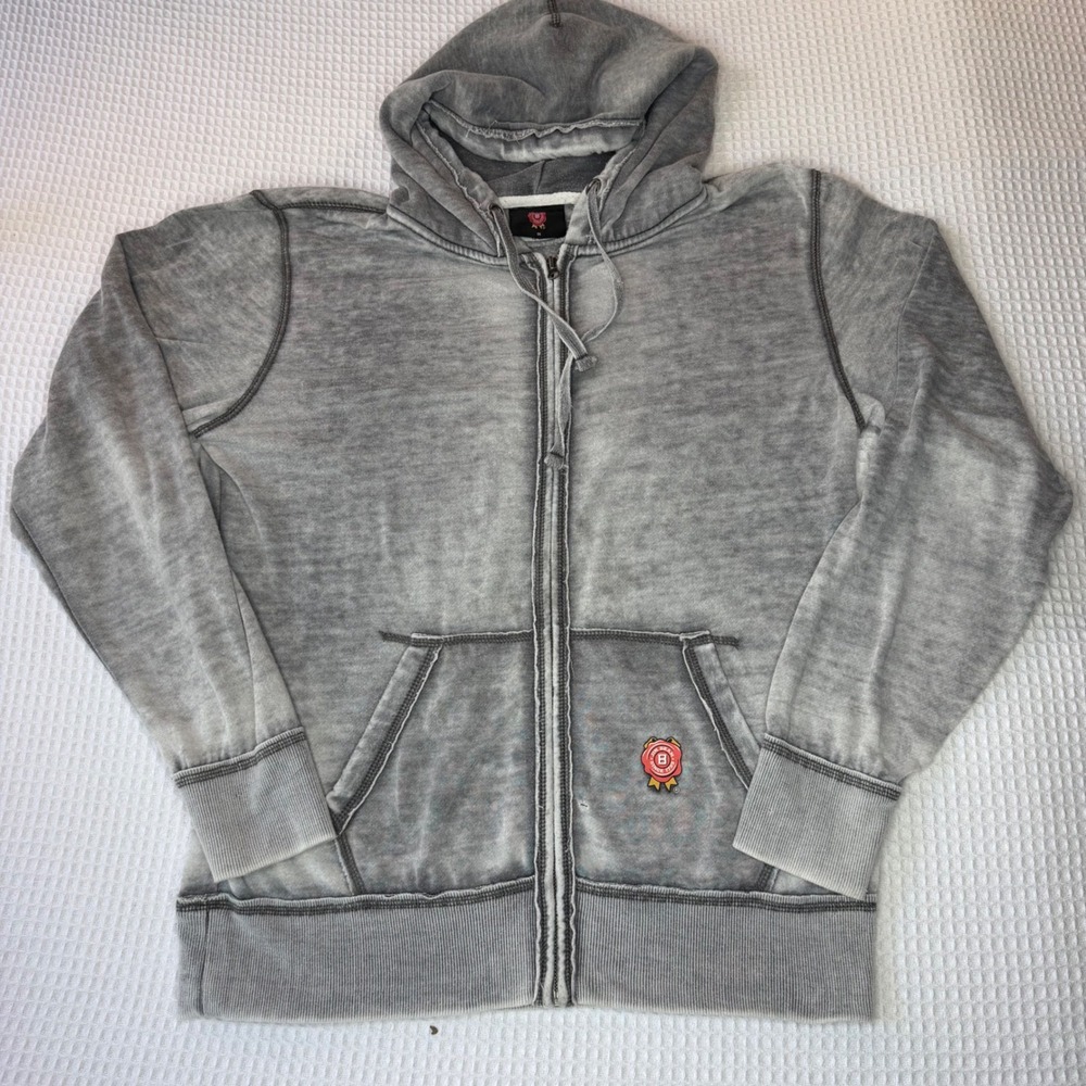Jim Beam Mens Gray Mineral Wash Full Zip‎ Hoodie Sweatshirt Size M Logo Graphic